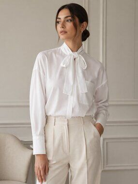 VALENTINO GARAVANI Wardrobe Essential White Button Down Shirt Removable Bow Tie